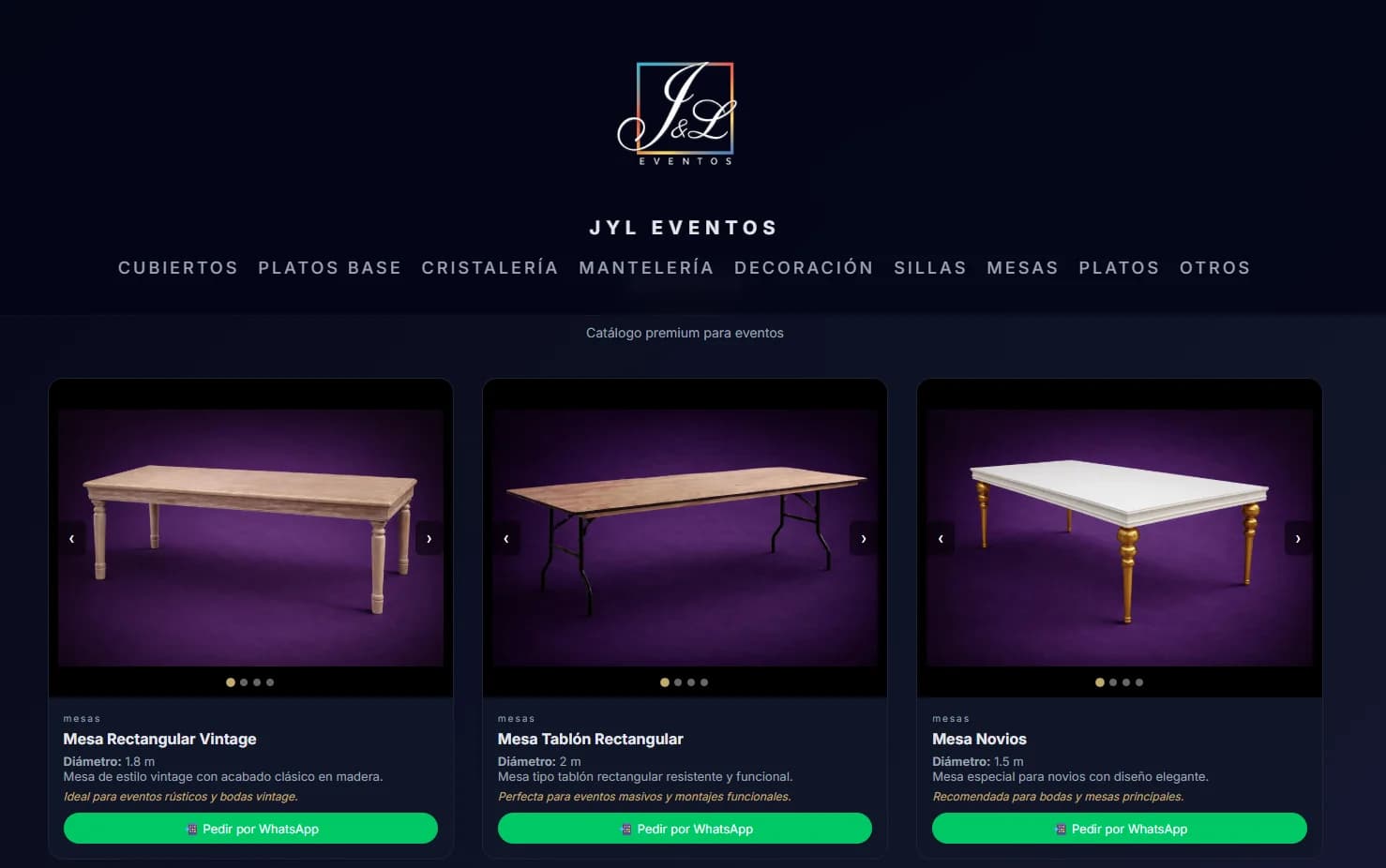 Proyecto Menaje JYL Eventos